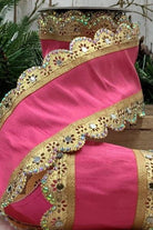 4" Dupion Gold AB Jewel Trim Ribbon: Pink (5 Yards) - Michelle's aDOORable Creations - Wired Edge Ribbon