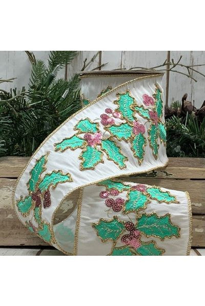 Shop For 4" Dupion Pastel Holly Embroider Ribbon: White (5 Yards) 87-1096