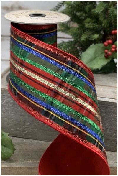 Shop For 4" Dupion Traditional Plaid Glitter Ribbon: Red, Green & Blue (5 Yards) 07-2443