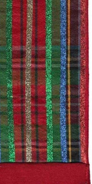 4" Dupion Traditional Plaid Glitter Ribbon: Red, Green & Blue (5 Yards) - Michelle's aDOORable Creations - Wired Edge Ribbon