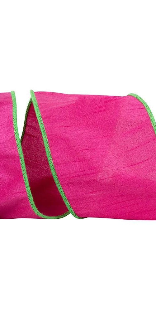 4" Dupioni Color Ribbon: Fuchsia/Lime (10 Yards) - Michelle's aDOORable Creations - Wired Edge Ribbon