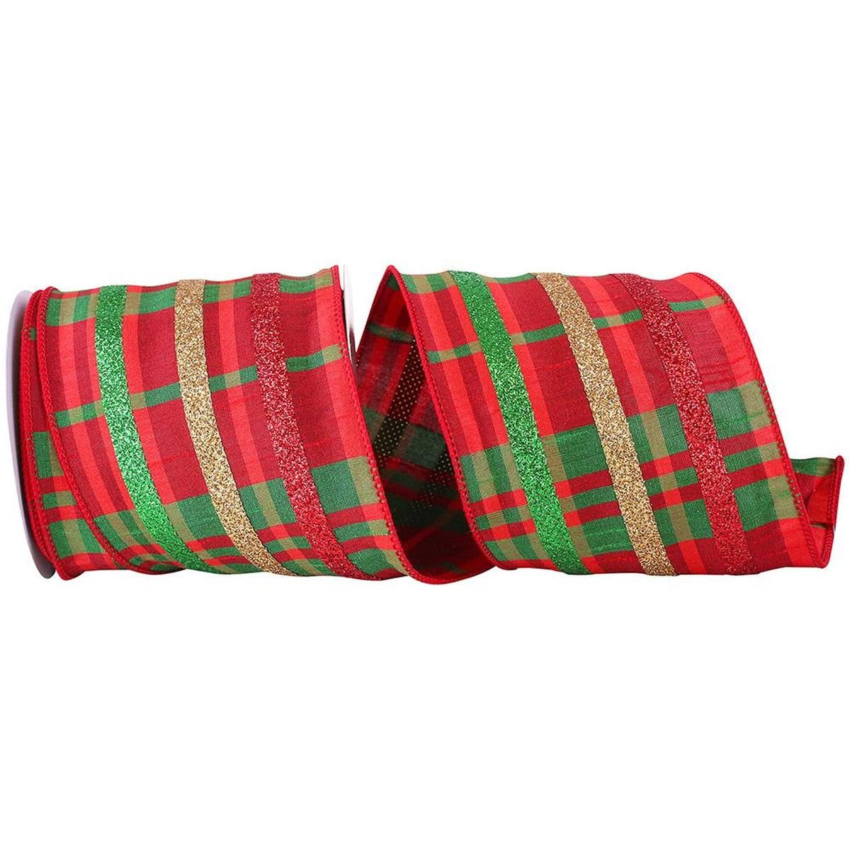 Shop For 4" Dupioni Plaid Glitter Stripe Ribbon: Multi (10 Yards) at Michelle's aDOORable Creations
