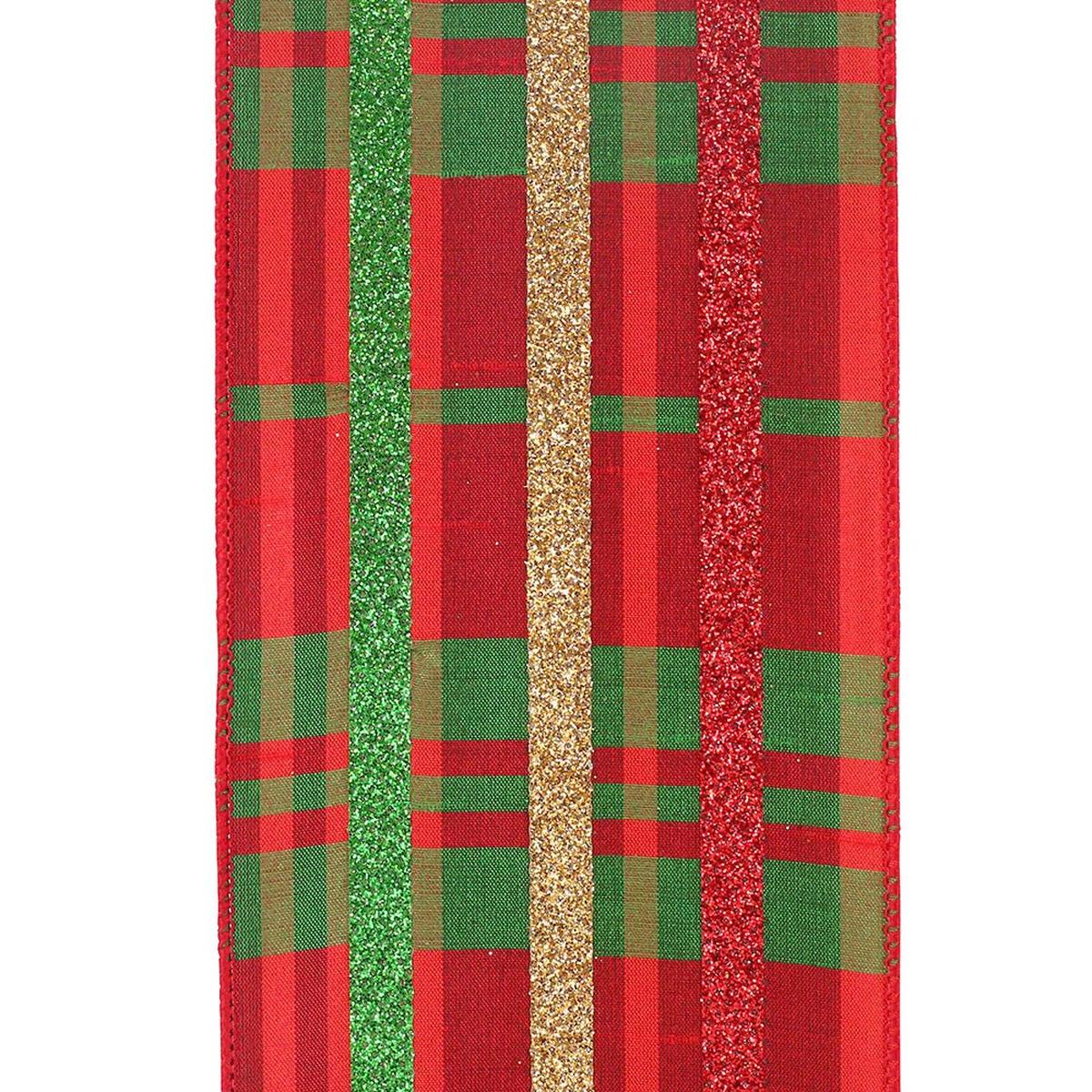 Shop For 4" Dupioni Plaid Glitter Stripe Ribbon: Multi (10 Yards) at Michelle's aDOORable Creations