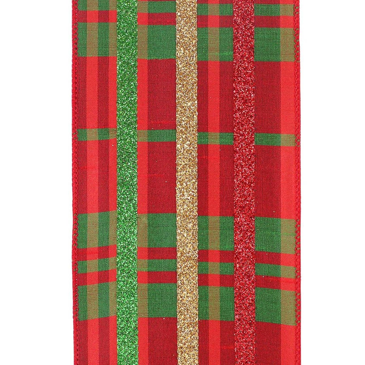 Shop For 4" Dupioni Plaid Glitter Stripe Ribbon: Multi (10 Yards) at Michelle's aDOORable Creations