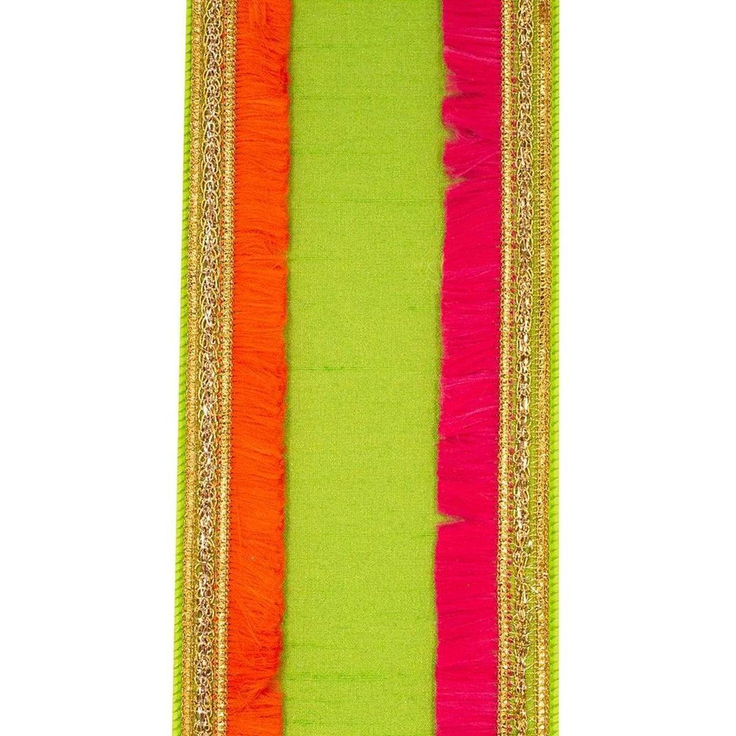 4" Dupioni Trimming Fringe Ribbon: Lime/Orange (5 Yards)