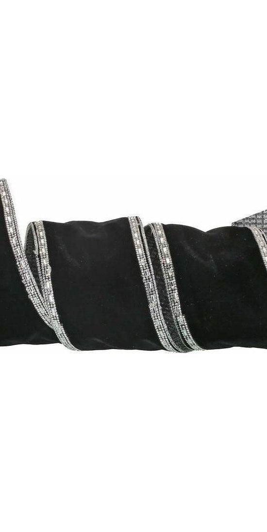 4" Embroid Jewel Edge Velvet Ribbon: Black (5 Yards) - Michelle's aDOORable Creations - Wired Edge Ribbon