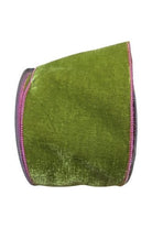 4" EXCLUSIVE Solid Velvet Double-Sided Ribbon: Lime Green/Pink (10 Yards) - Michelle's aDOORable Creations - Wired Edge Ribbon