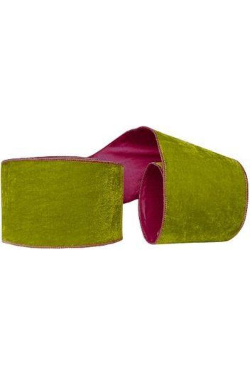 Shop For 4" EXCLUSIVE Solid Velvet Double - Sided Ribbon: Lime Green/Pink (10 Yards) at Michelle's aDOORable Creations