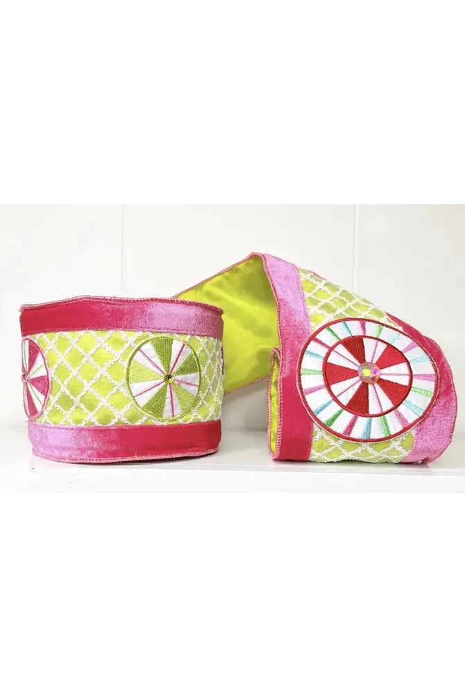 4" EXCLUSIVE Sweet Candy Ribbon: Green/Pink (5 Yards) - Michelle's aDOORable Creations - Wired Edge Ribbon