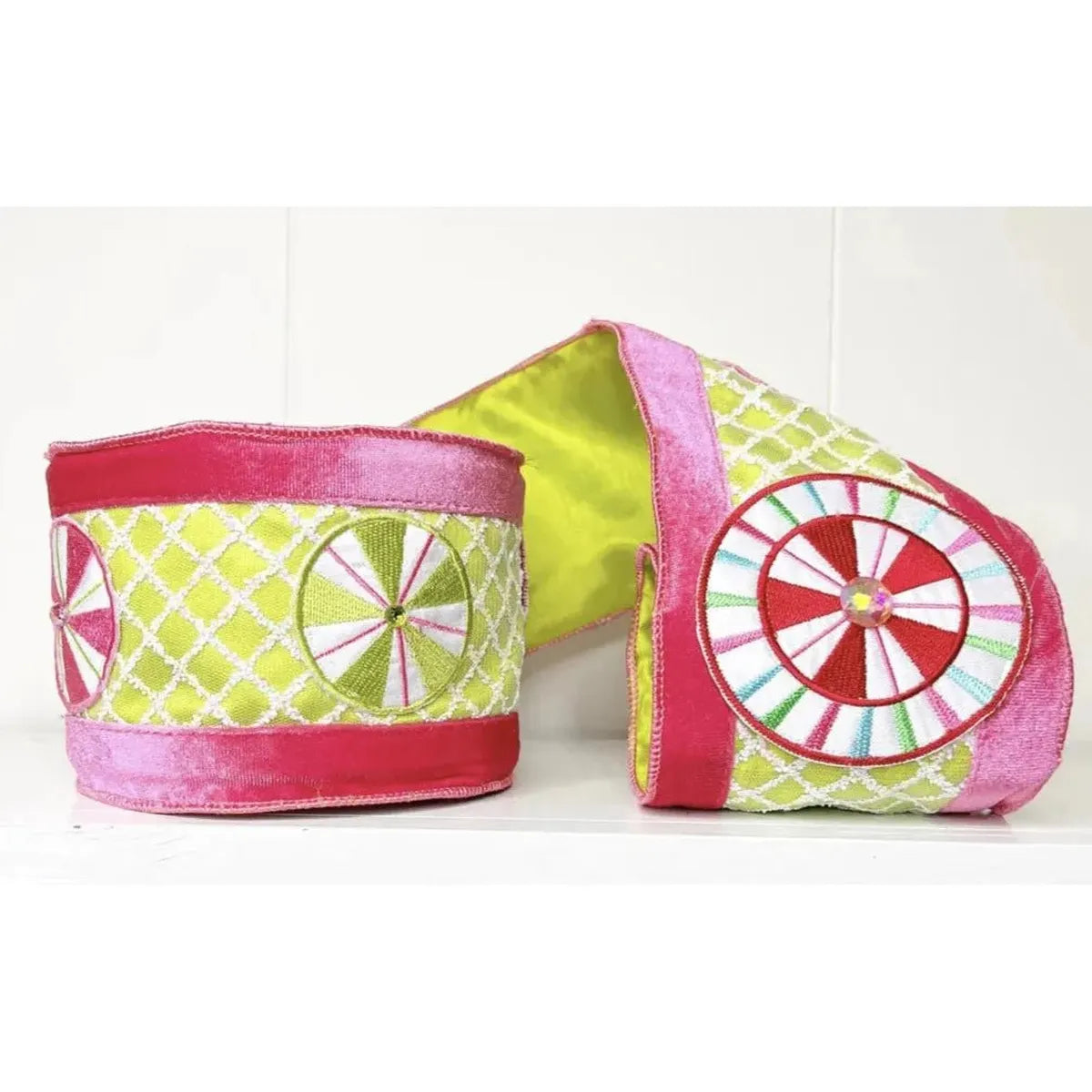 Shop For 4" EXCLUSIVE Sweet Candy Ribbon: Green/Pink (5 Yards) at Michelle's aDOORable Creations