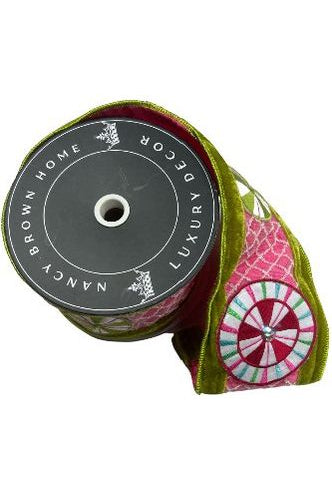 Shop For 4" EXCLUSIVE Sweet Candy Ribbon: Lime Green/Pink (5 Yards) 20-18844A
