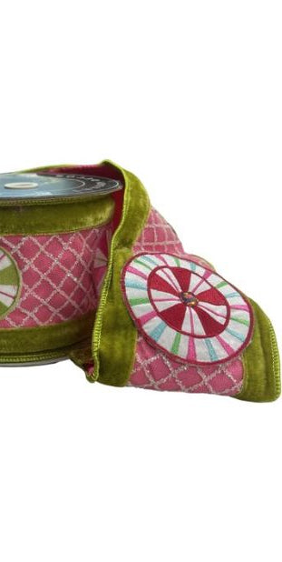 4" EXCLUSIVE Sweet Candy Ribbon: Lime Green/Pink (5 Yards) - Michelle's aDOORable Creations - Wired Edge Ribbon