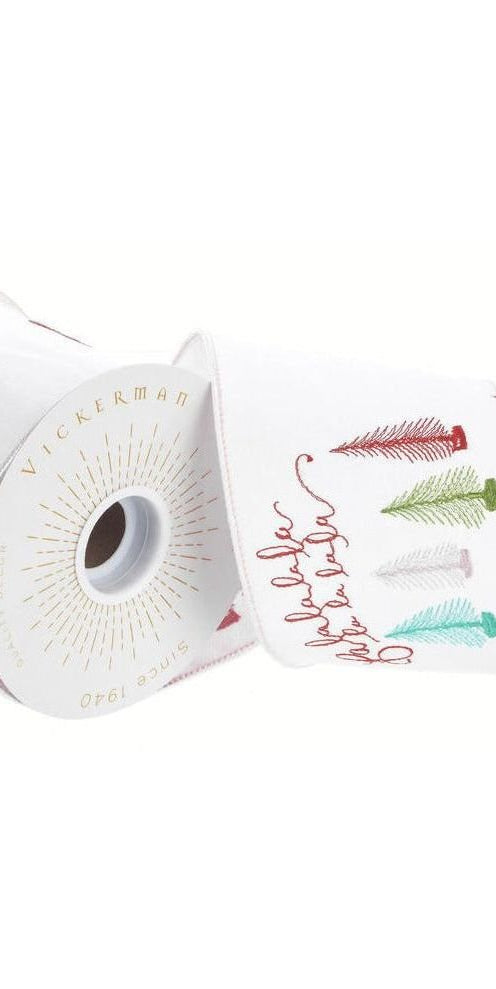 4" "Fa La La" Christmas Tree Ribbon: White (10 Yards) - Michelle's aDOORable Creations - Wired Edge Ribbon