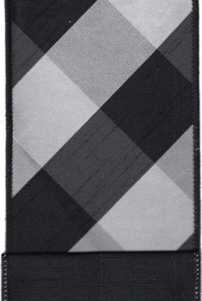 Shop For 4" Faux Dupion Diagonal Check Ribbon: Black & White (10 Yards) 87-0120