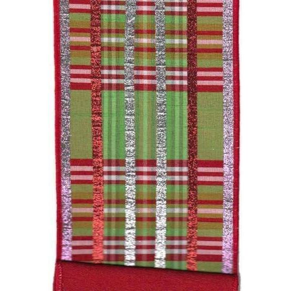 Shop For 4" Faux Dupion Plaid Glitter Ribbon: Green, Pink & Red (5 Yards) at Michelle's aDOORable Creations