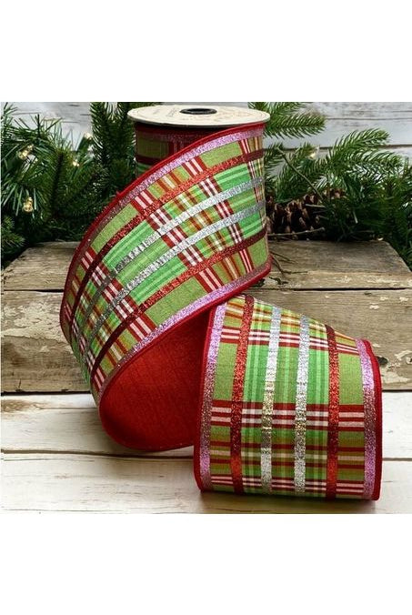 Shop For 4" Faux Dupion Plaid Glitter Ribbon: Green, Pink & Red (5 Yards) 07-2454