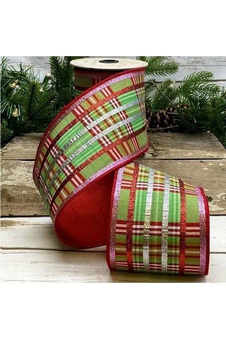 Shop For 4" Faux Dupion Plaid Glitter Ribbon: Green, Pink & Red (5 Yards) at Michelle's aDOORable Creations