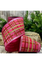 4" Faux Dupion Plaid Glitter Ribbon: Red, Pink and Gold (5 Yards) - Michelle's aDOORable Creations - Wired Edge Ribbon