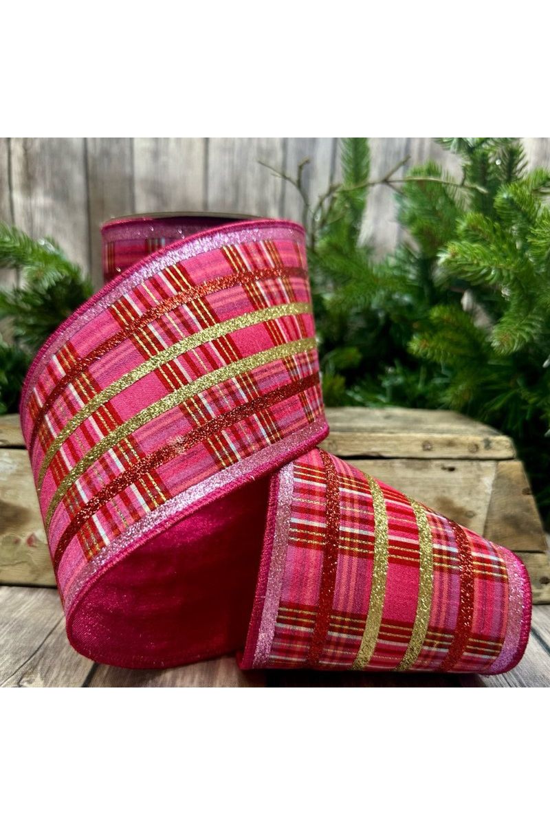 Shop For 4" Faux Dupion Plaid Glitter Ribbon: Red, Pink and Gold (5 Yards) 05-1076