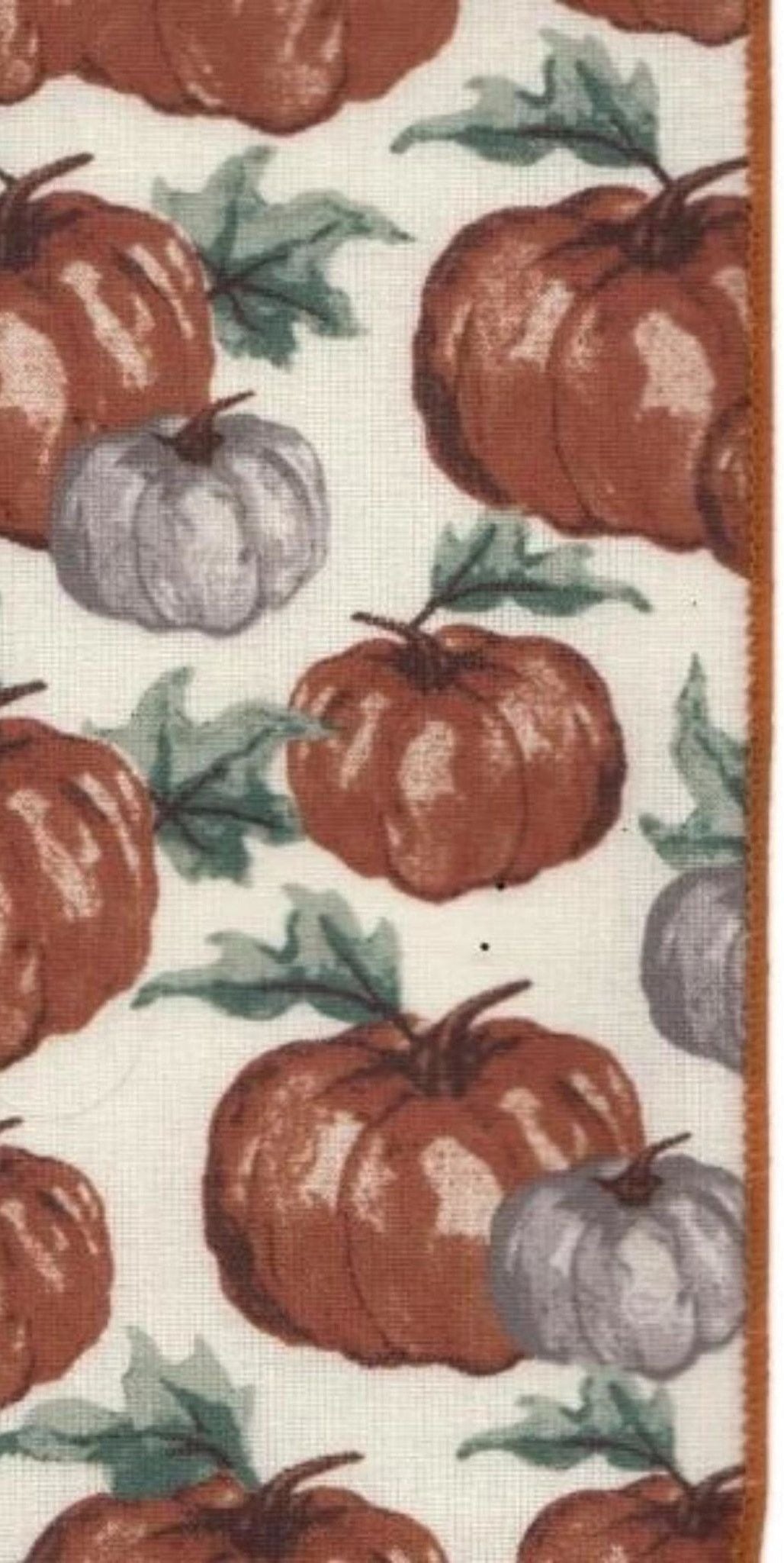4" Faux Linen Pumpkins Ribbon: Orange (10 Yards) - Michelle's aDOORable Creations - Wired Edge Ribbon