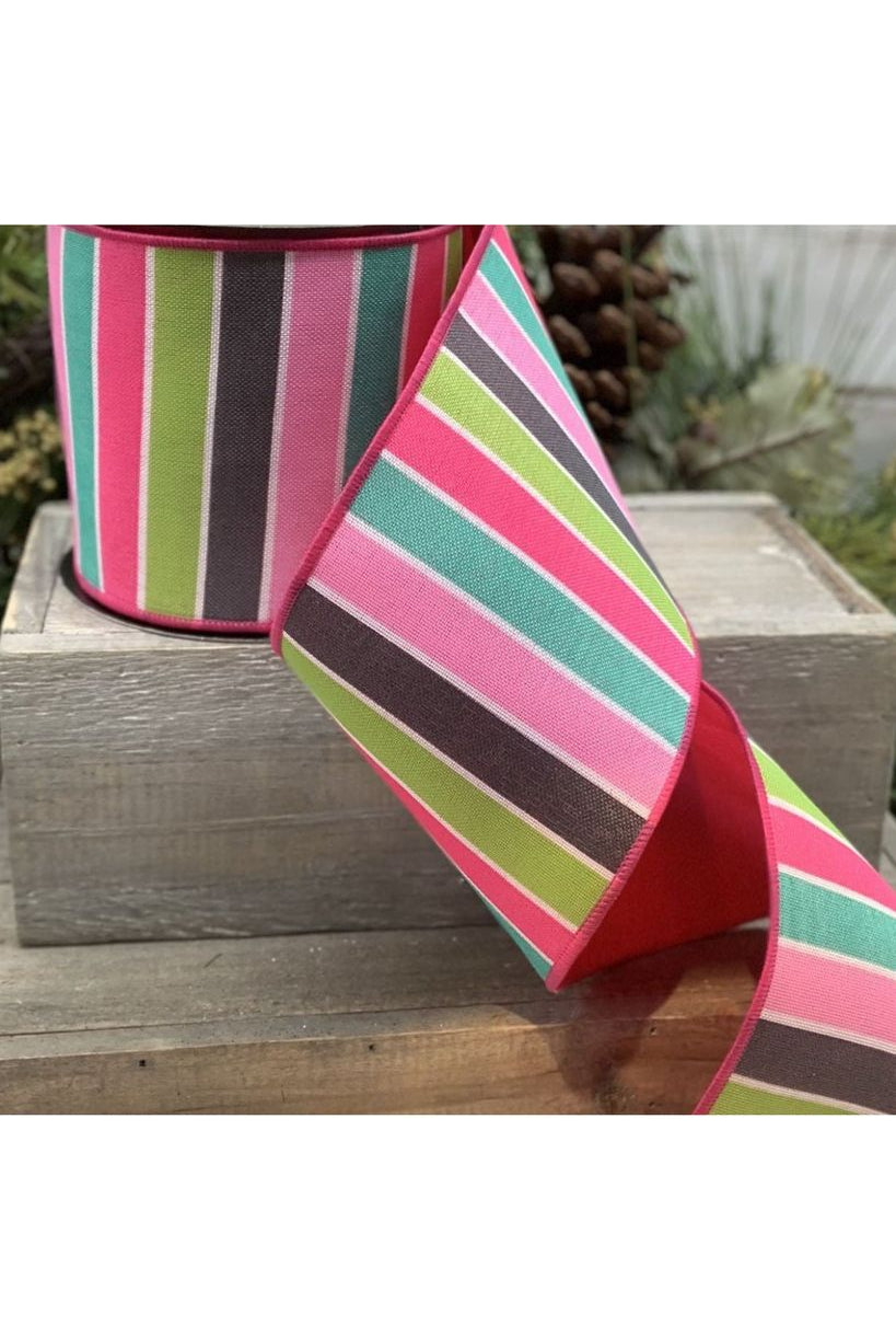 Shop For 4" Faux Linen Striped Ribbon: Turquoise, Pink & Lime Green (10 Yards) 15-7351