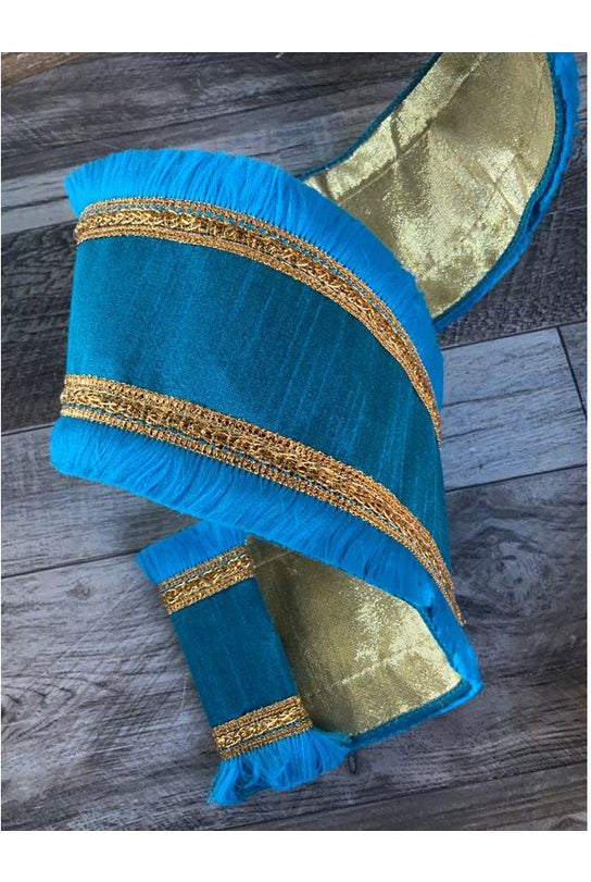 4" Festival Fringe Ribbon: Turquoise (10 Yards) - Michelle's aDOORable Creations - Wired Edge Ribbon