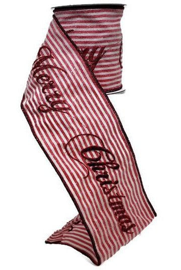 4" Frosted Stripe Merry Christmas Ribbon (5 Yards) - Michelle's aDOORable Creations - Wired Edge Ribbon
