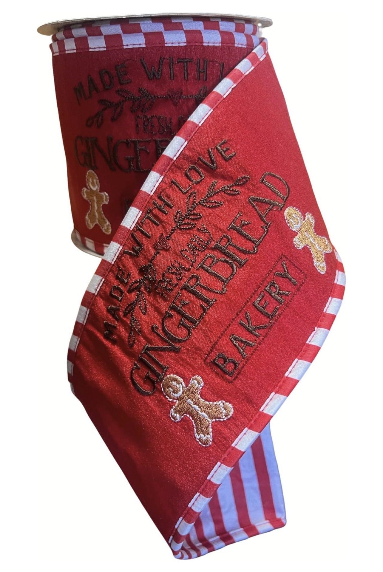 4" Gingerbread Bakery Ribbon: Red (10 Yards) - Michelle's aDOORable Creations - Wired Edge Ribbon