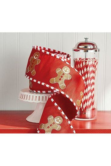 4" Gingerbread Kringle Ribbon: Red (10 Yards) - Michelle's aDOORable Creations - Wired Edge Ribbon