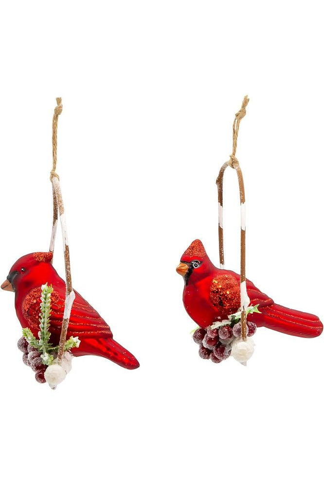 Shop For 4" Glass Birch Berries Cardinal On Branch Ornament T3401