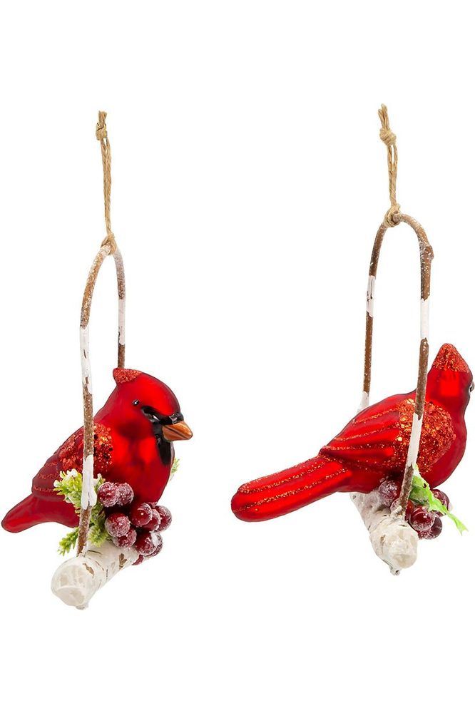 4" Glass Birch Berries Cardinal On Branch Ornament - Michelle's aDOORable Creations - Holiday Ornaments