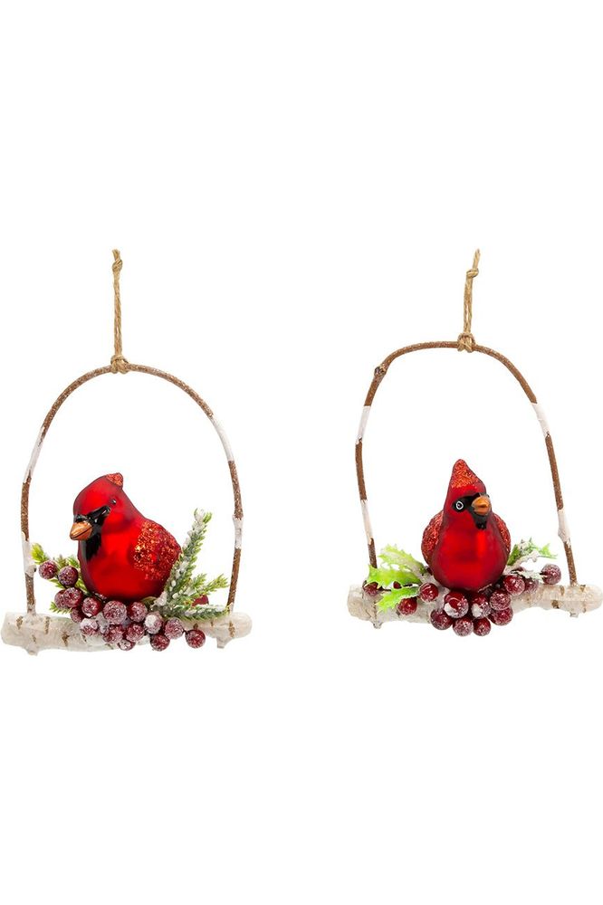 4" Glass Birch Berries Cardinal On Branch Ornament - Michelle's aDOORable Creations - Holiday Ornaments