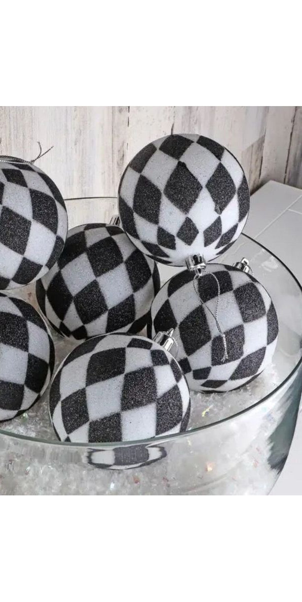 4" Glitter Harlequin Ball Ornaments: Black/White (3 pack) - Michelle's aDOORable Creations - Holiday Ornaments