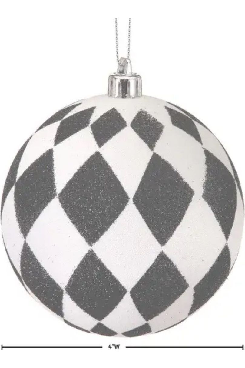 4" Glitter Harlequin Ball Ornaments: Black/White (3 pack) - Michelle's aDOORable Creations - Holiday Ornaments