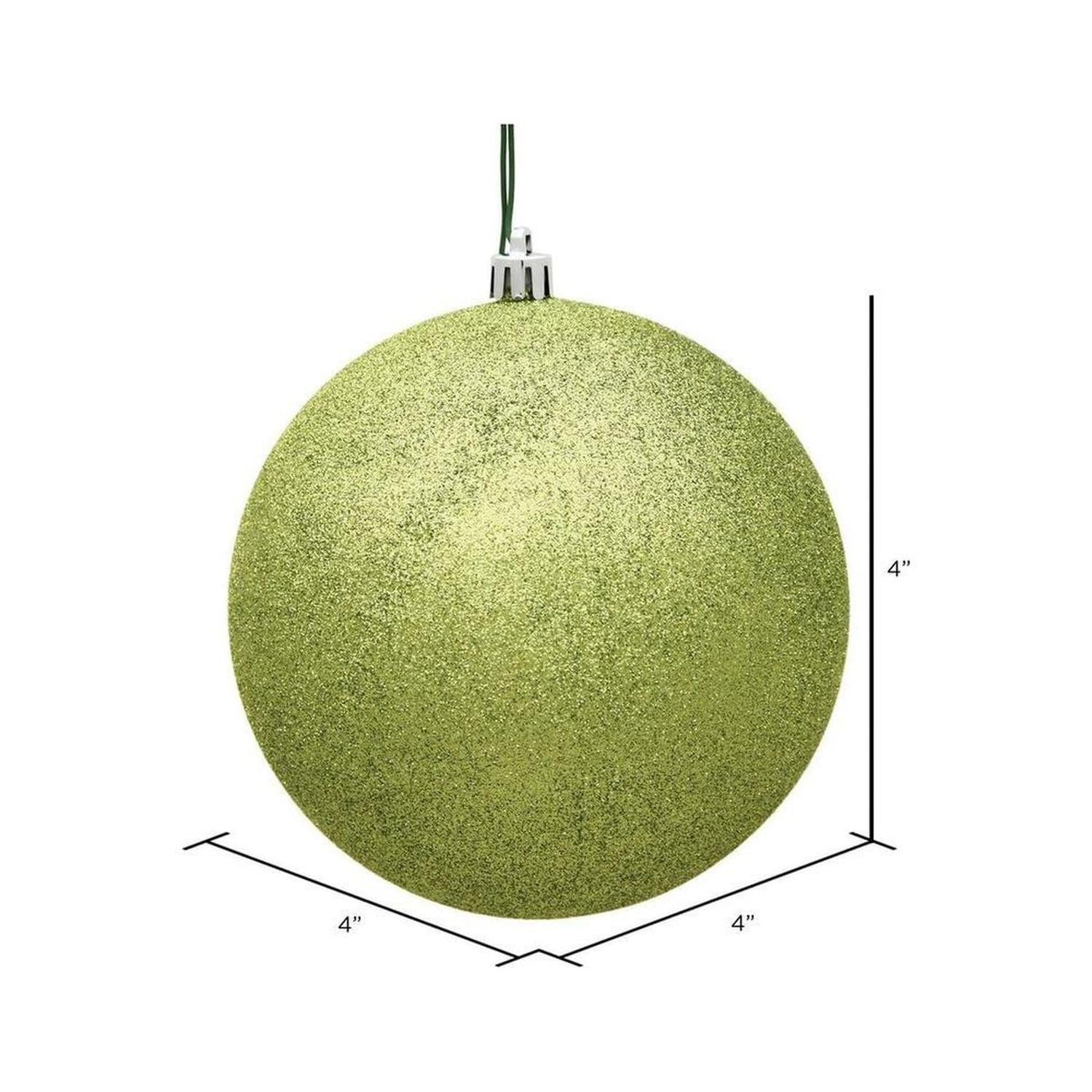 4" Glitter Lime Green Ball Christmas Ornament (6 pack)