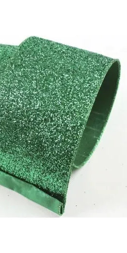 4" Glitter Magic Ribbon: Emerald Green (10 Yards) - Michelle's aDOORable Creations - Wired Edge Ribbon