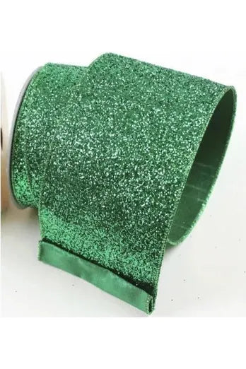 4" Glitter Magic Ribbon: Emerald Green (10 Yards) - Michelle's aDOORable Creations - Wired Edge Ribbon