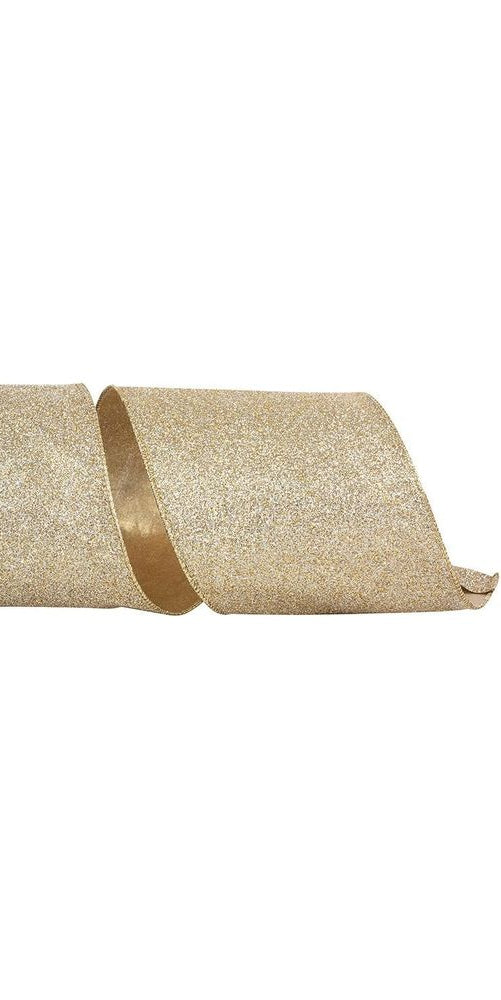 4" Glitter Metallic Shiny Back Ribbon: Gold (10 Yards) - Michelle's aDOORable Creations - Wired Edge Ribbon