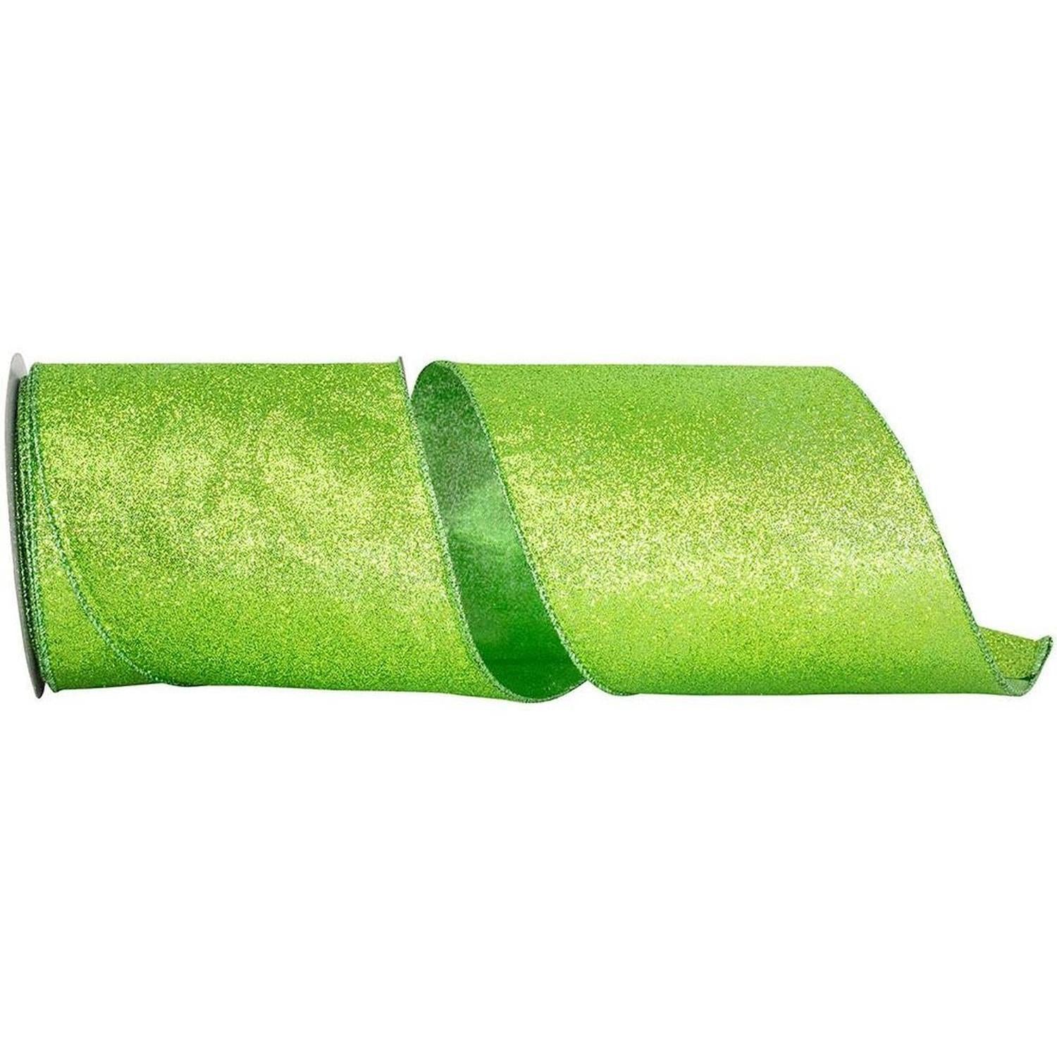 4" Glitter Metallic Shiny Back Ribbon: Lime Green (10 Yards)