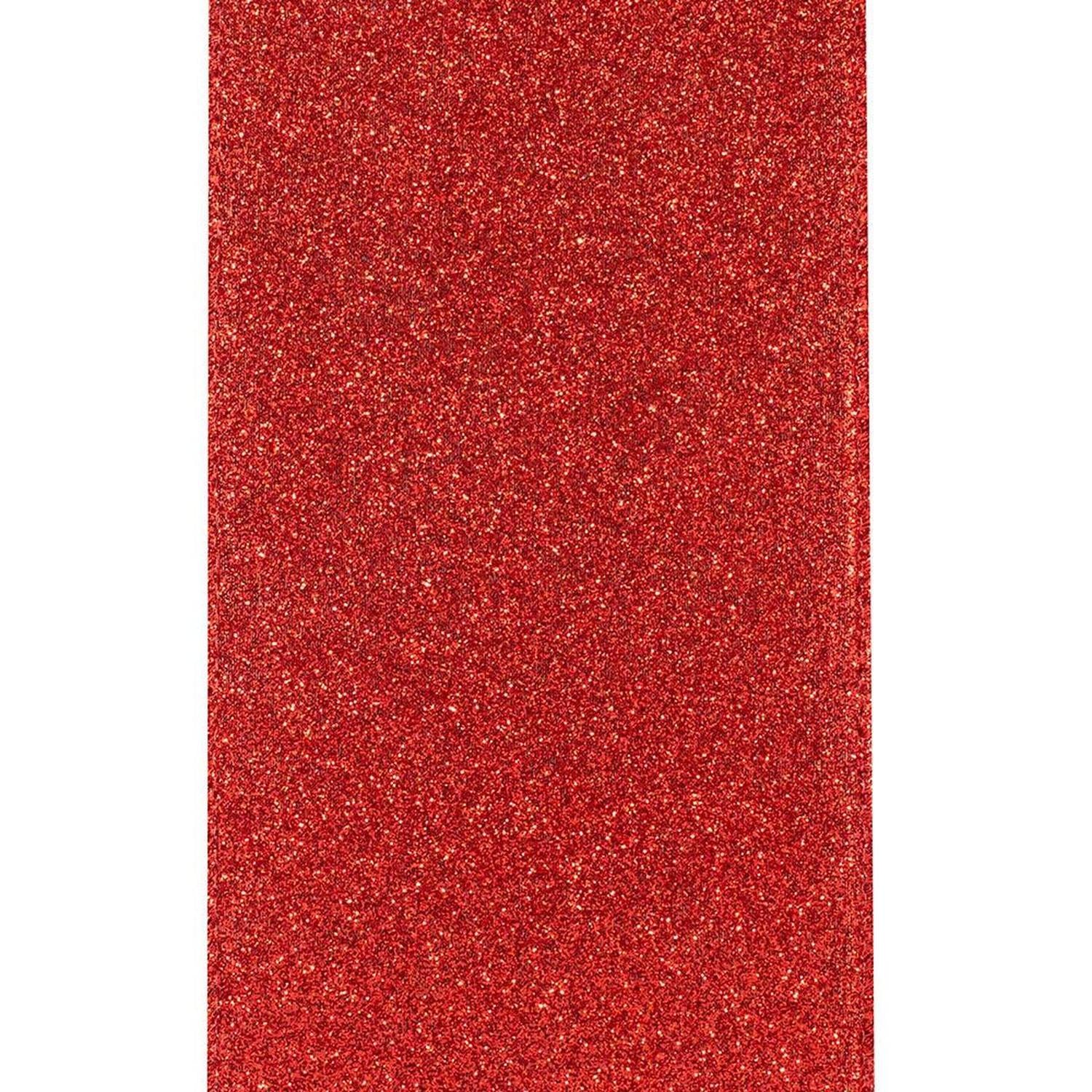 4" Glitter Metallic Shiny Back Ribbon: Red (10 Yards)