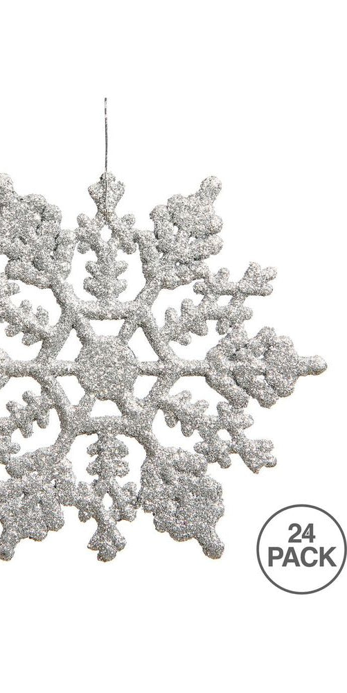4" Glitter Snowflake Ornament: Silver (Box of 24) - Michelle's aDOORable Creations - Holiday Ornaments