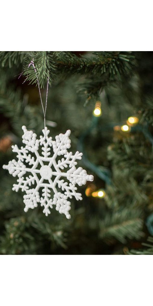 4" Glitter Snowflake Ornament: White (Box of 24) - Michelle's aDOORable Creations - Holiday Ornaments