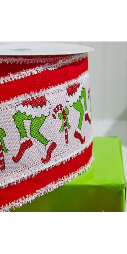 4" Green Monster Legs Drift Ribbon: Red (10 Yards) - Michelle's aDOORable Creations - Wired Edge Ribbon