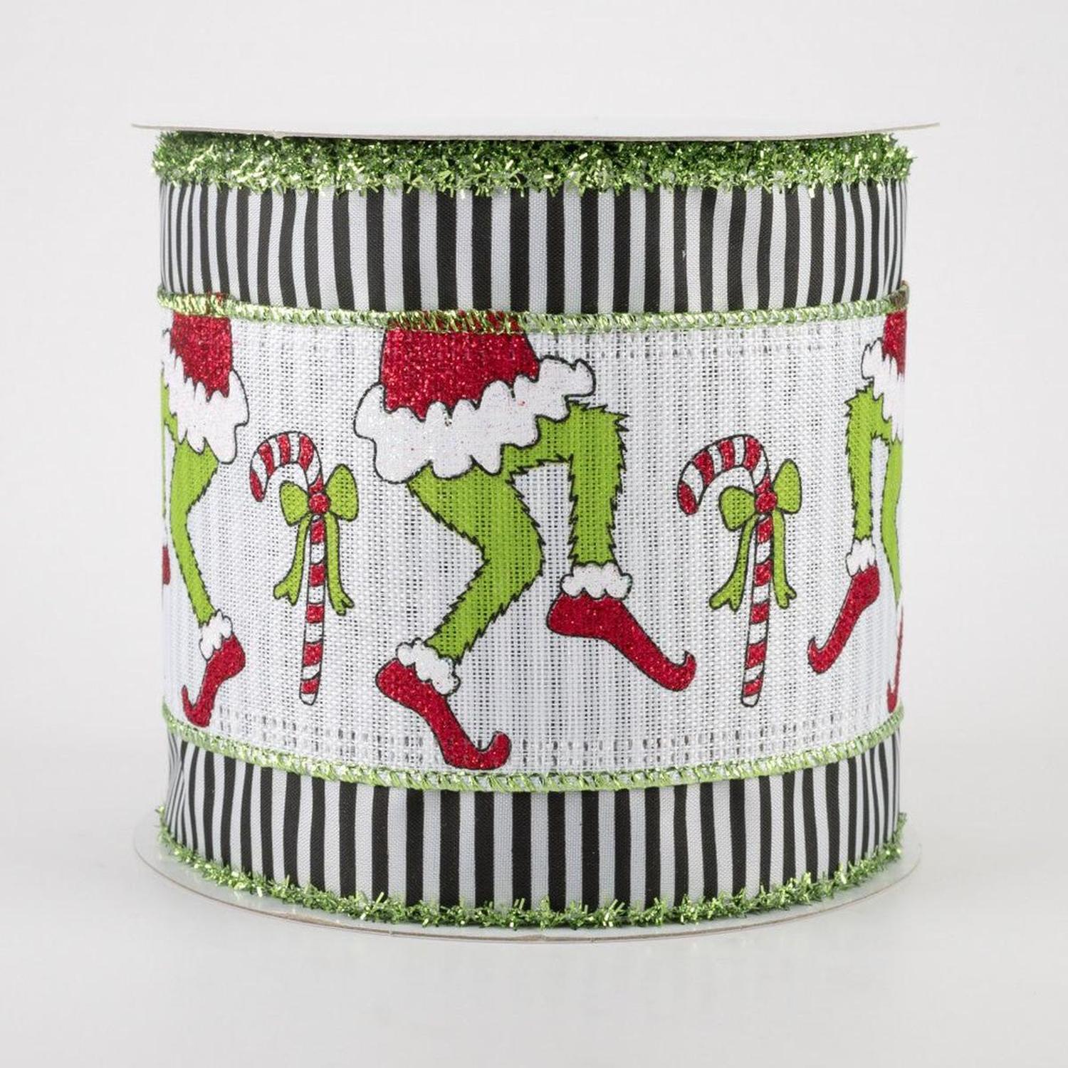 4" Green Monster Legs Ribbon: Black/White (10 Yards)