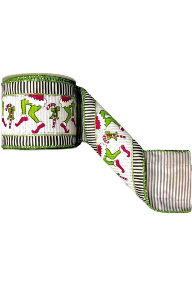 4" Green Monster Legs Ribbon: Black/White (10 Yards) - Michelle's aDOORable Creations - Wired Edge Ribbon