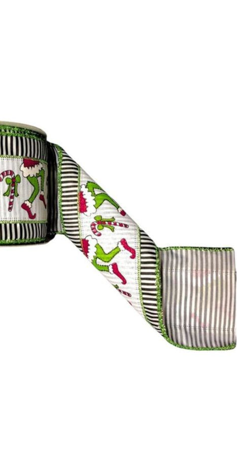 4" Green Monster Legs Ribbon: Black/White (10 Yards) - Michelle's aDOORable Creations - Wired Edge Ribbon