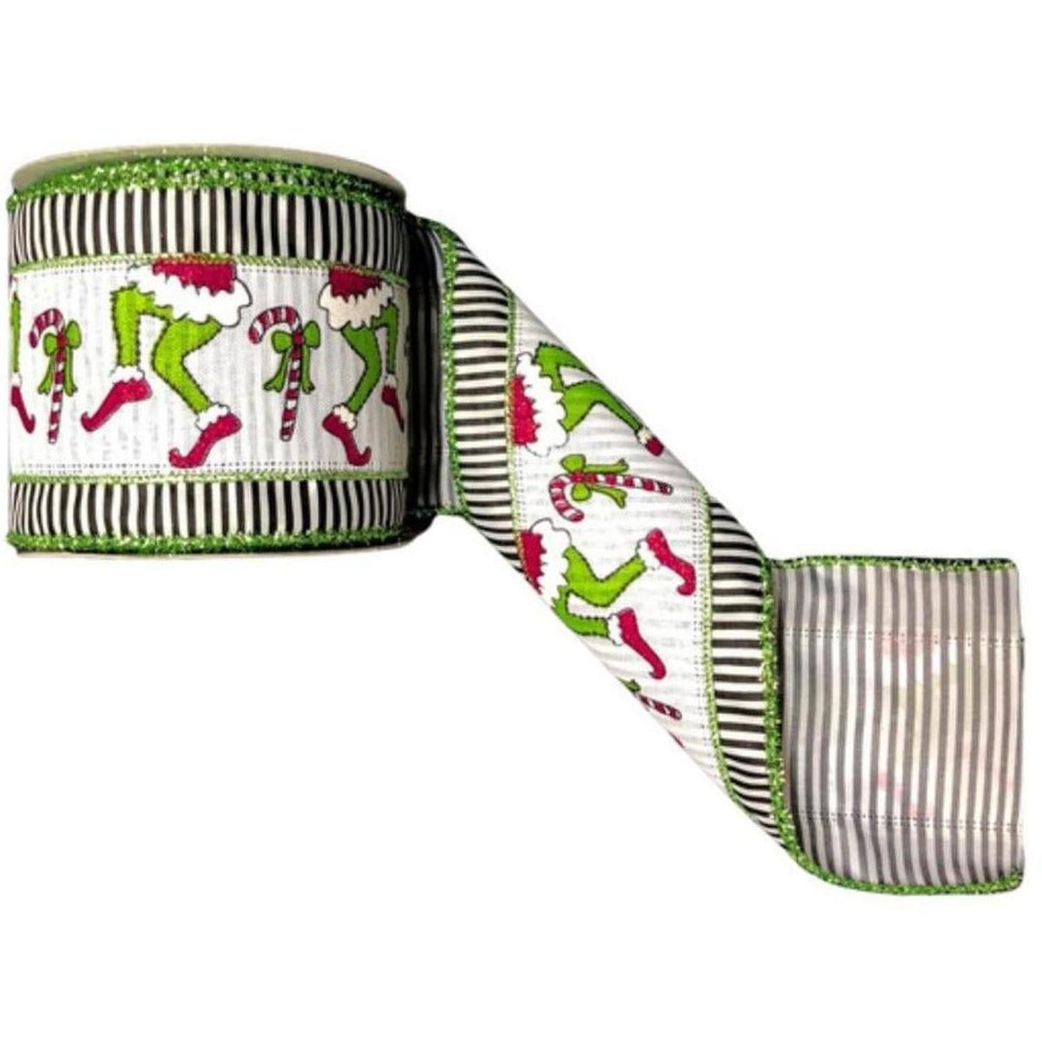 Shop For 4" Green Monster Legs Ribbon: Black/White (10 Yards) at Michelle's aDOORable Creations