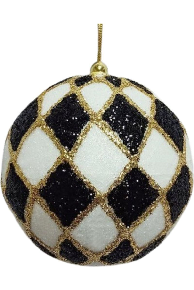 Shop For 4" Harlequin Glitter Ball Ornaments: Black/Gold MTX72822BKWH