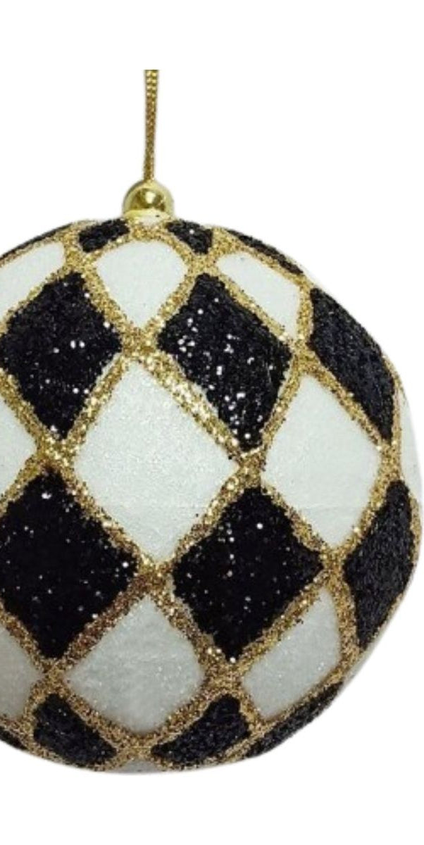 4" Harlequin Glitter Ball Ornaments: Black/Gold - Michelle's aDOORable Creations - Holiday Ornaments