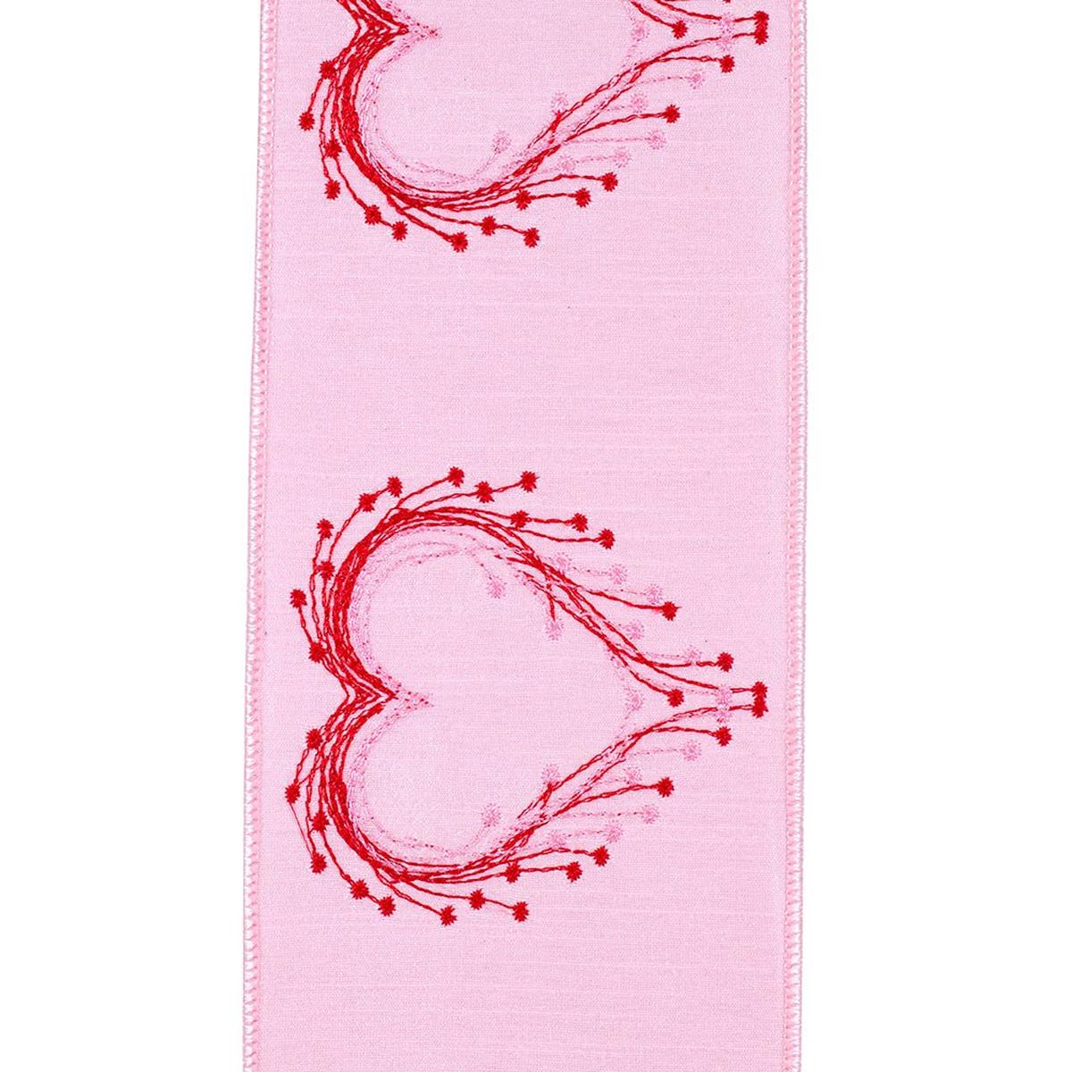 Shop For 4" Heart Embroidery Dupioni Ribbon: Pink (10 Yards) at Michelle's aDOORable Creations